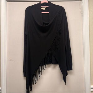 Women's LOVESTITCH Black Fringe Cardigan L